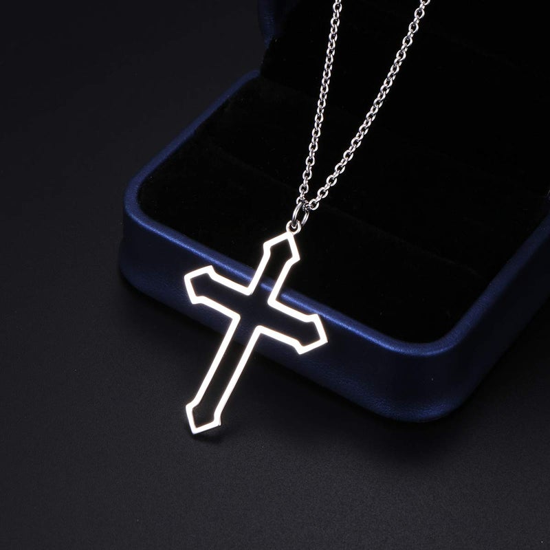 FLYOW 925 Sterling Silver Cross Pendant Necklace for Men Women, 24 Inches Silver Chain - Image 5